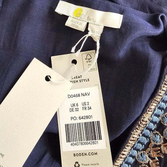 Boden Embroidered V-Neck Midi Dress