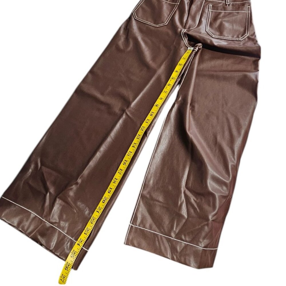 Anthropologie Maeve The Colette Faux-Leather Top-Stitch Crop Wide-Leg Pants