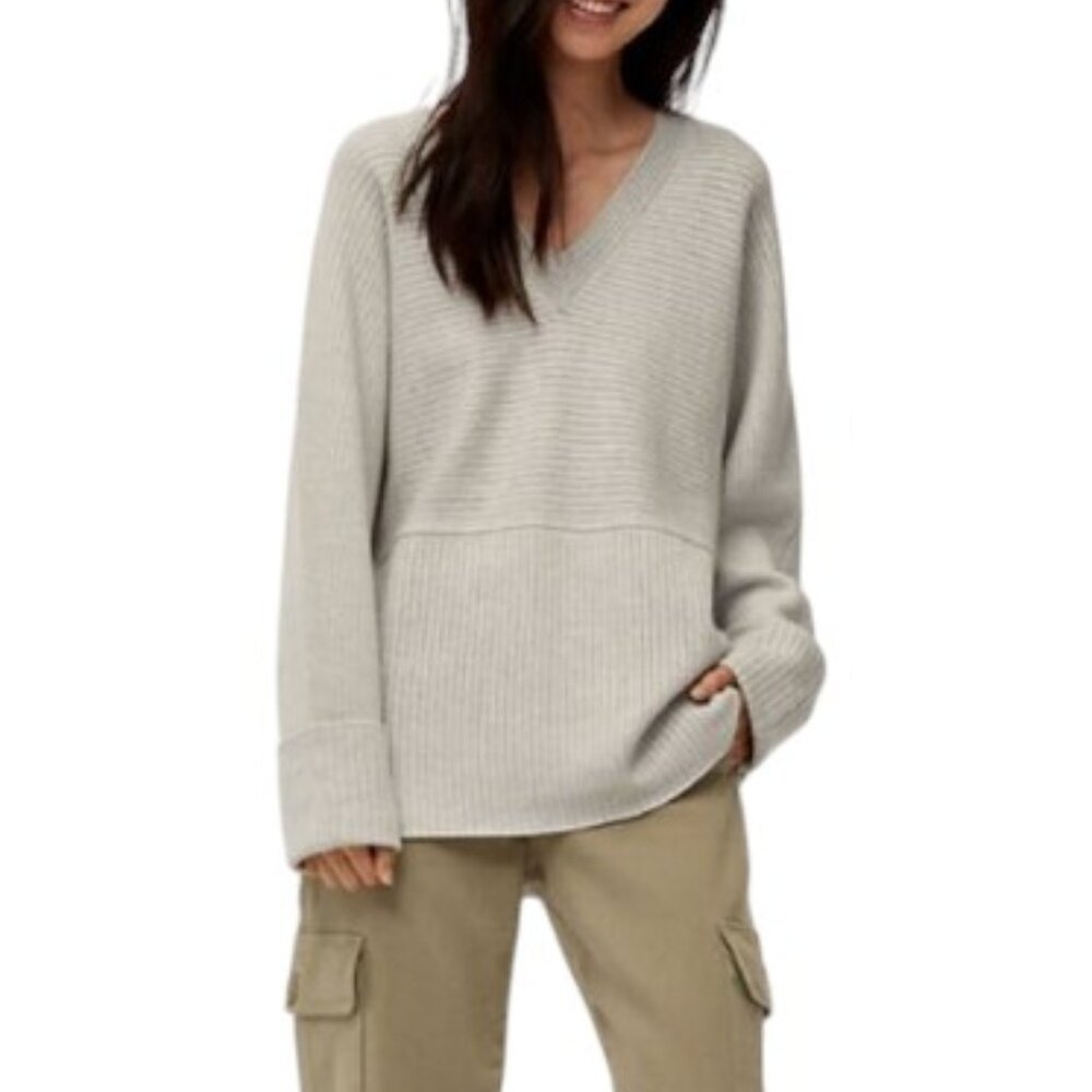100% Merino Wool Knit Oversized V-Neck Sweater
