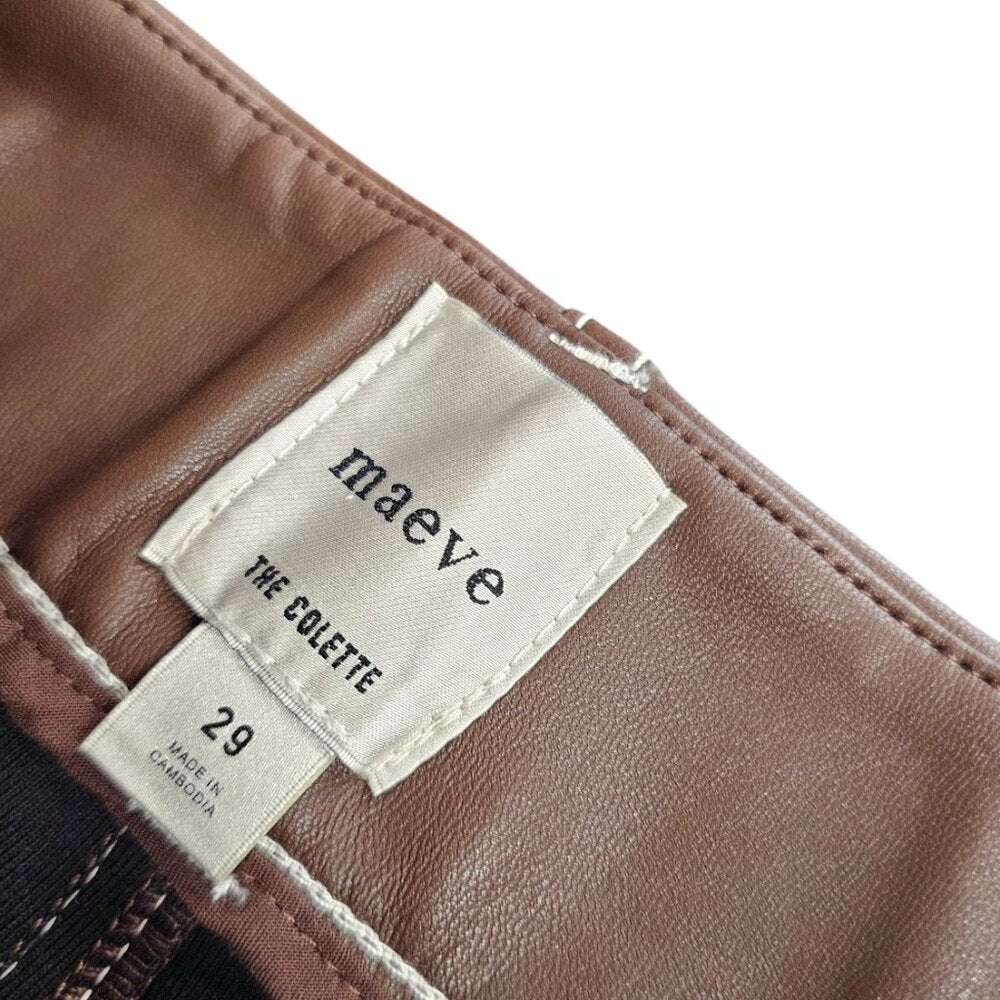 Anthropologie Maeve The Colette Faux-Leather Top-Stitch Crop Wide-Leg Pants