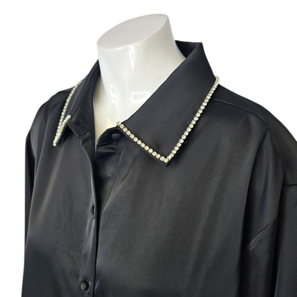 Jason Wu Womens Rhinestone Collar Button Up Blouse