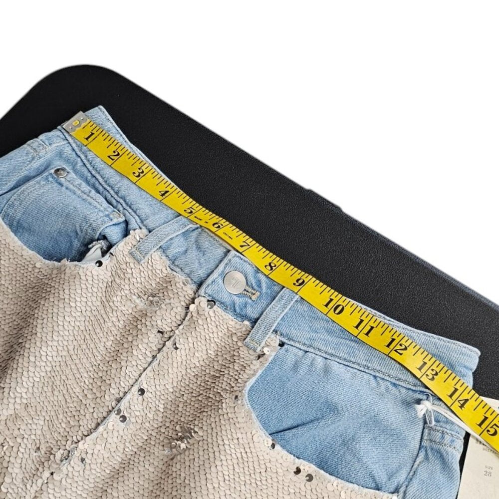 Anthropologie Pilcro Sequin Front High Rise Flare Leg Skater Jeans