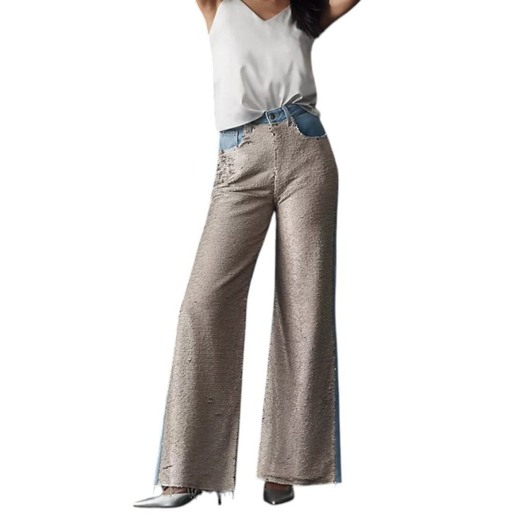 Anthropologie Pilcro Sequin Front High Rise Flare Leg Skater Jeans