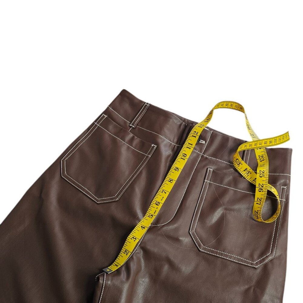 Anthropologie Maeve The Colette Faux-Leather Top-Stitch Crop Wide-Leg Pants