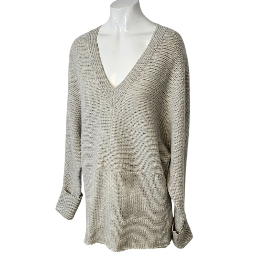 100% Merino Wool Knit Oversized V-Neck Sweater