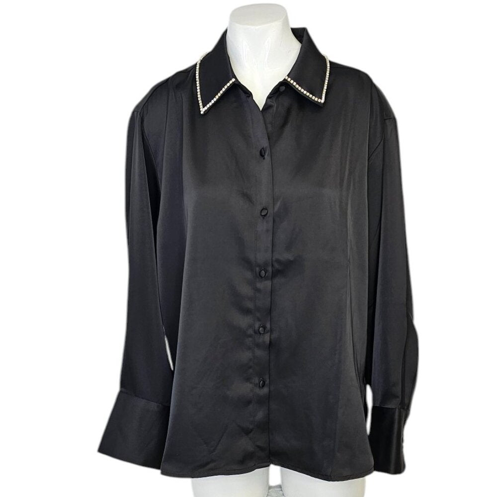 Jason Wu Womens Rhinestone Collar Button Up Blouse