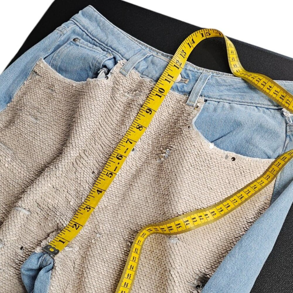 Anthropologie Pilcro Sequin Front High Rise Flare Leg Skater Jeans