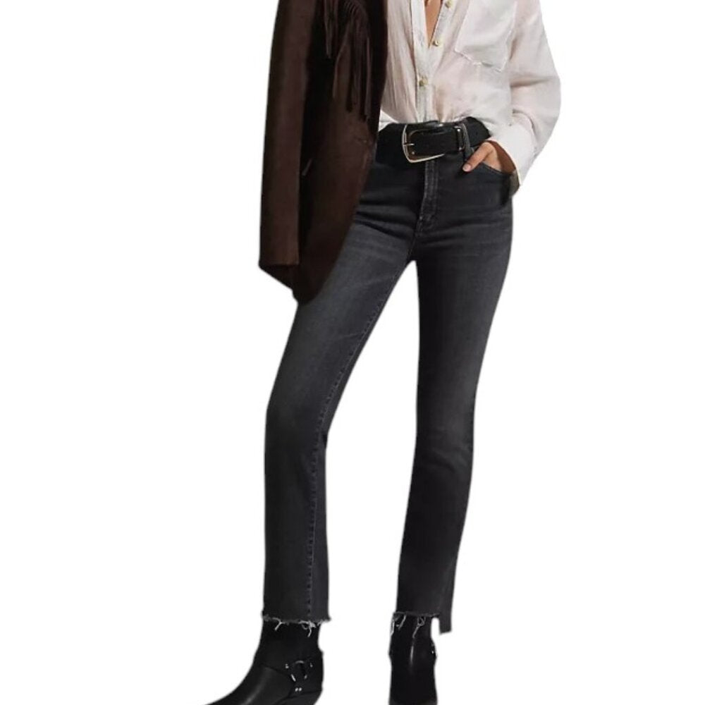 MOTHER Womens The Insider Crop Strep Fray Jeans