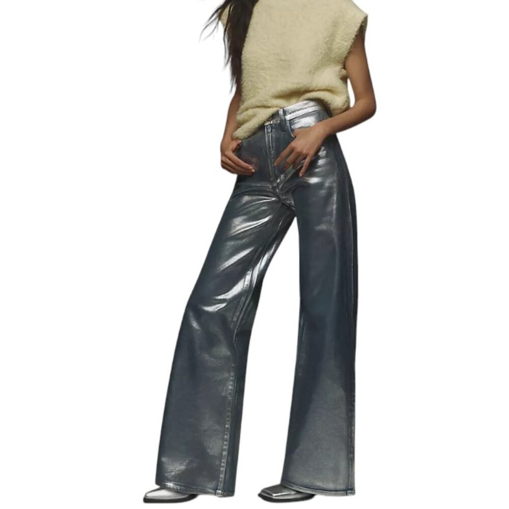 Joe's Jeans Mia Foil High-Rise Wide-Leg Jeans