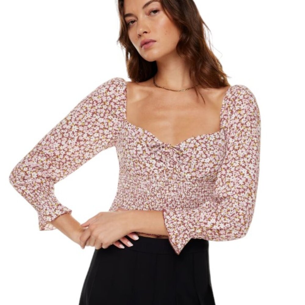 Aritzia Sunday Best Sinatra Long Sleeve Smocked Floral Sweetheart Top
