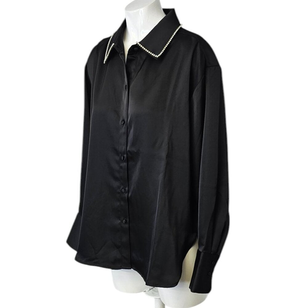Jason Wu Womens Rhinestone Collar Button Up Blouse