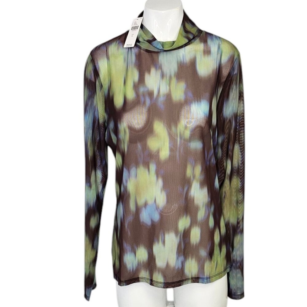 Anthropologie Mesh Turtleneck Long Sleeve Sheer Top