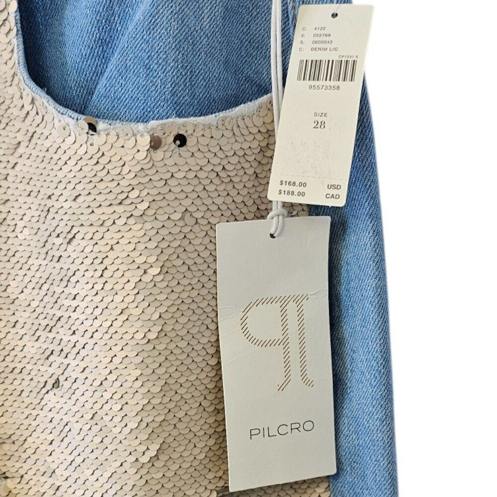 Anthropologie Pilcro Sequin Front High Rise Flare Leg Skater Jeans