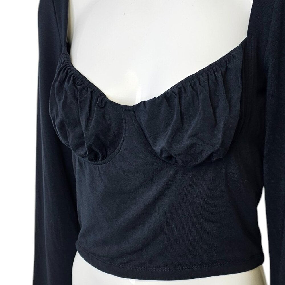 Aritzia Wilfred Black Long Sleeve Sweetheart Crop Top