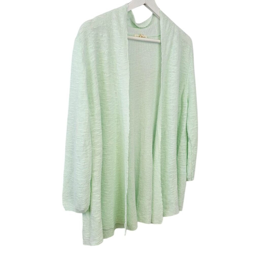 Eileen Fisher Womens Linen Cotton Open Front 3/4 Sleeve Cardigan