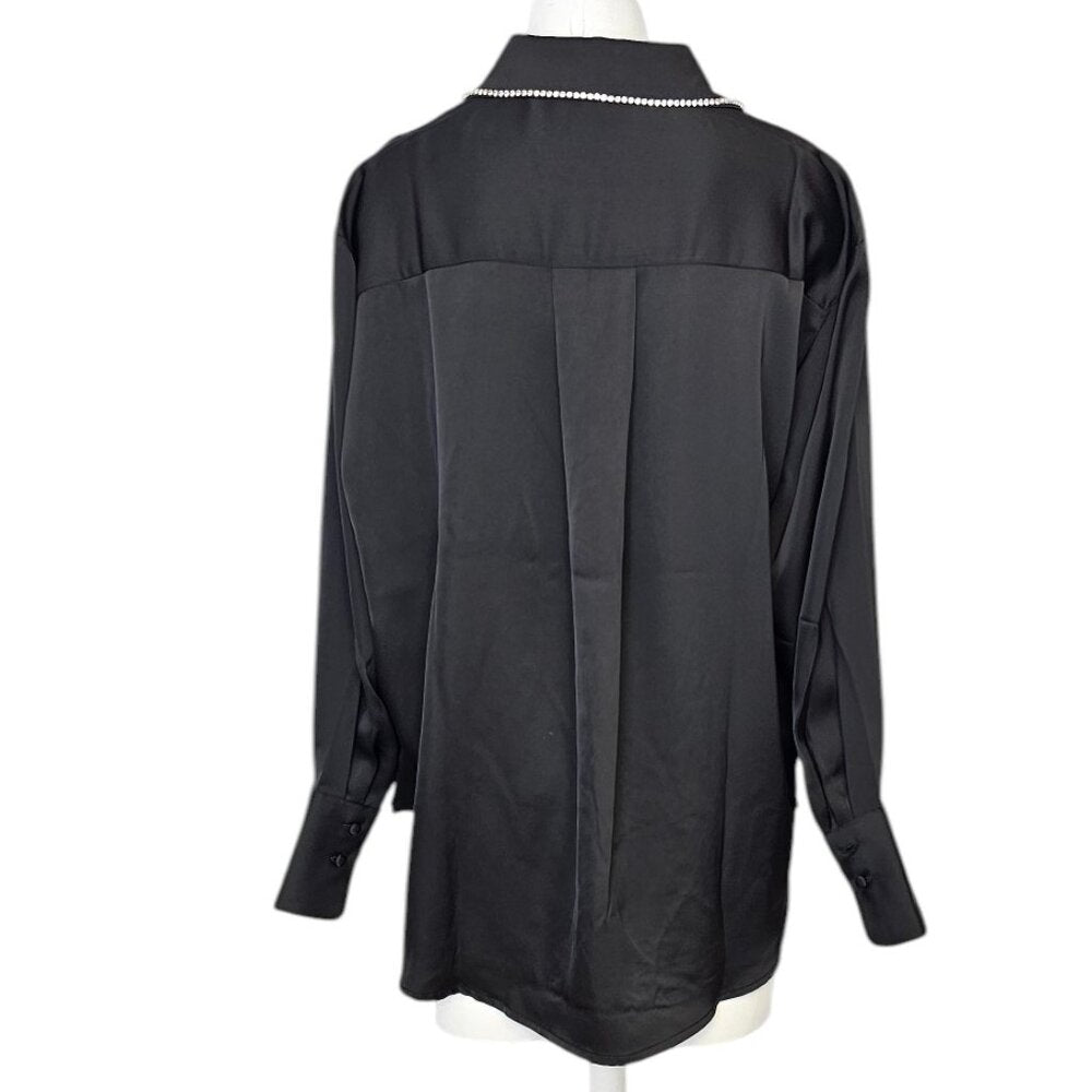 Jason Wu Womens Rhinestone Collar Button Up Blouse