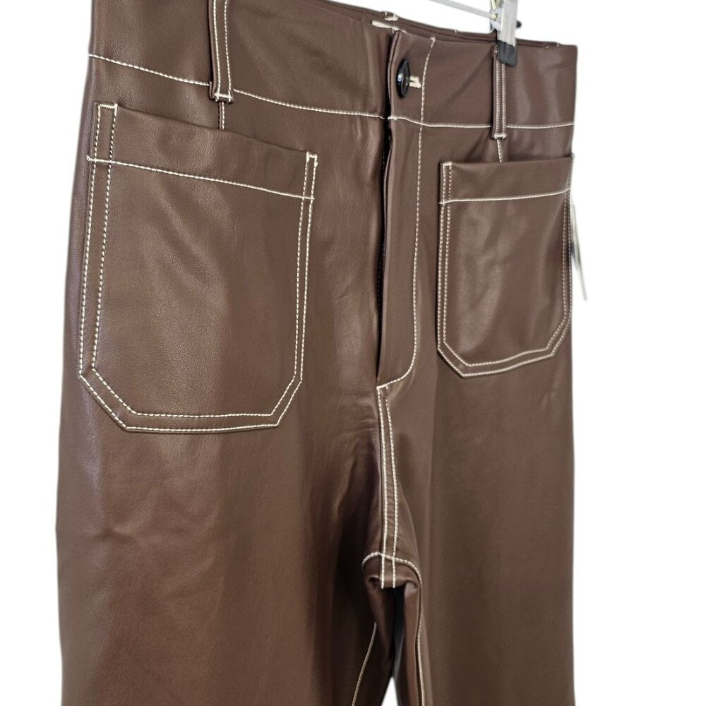 Anthropologie Maeve The Colette Faux-Leather Top-Stitch Crop Wide-Leg Pants