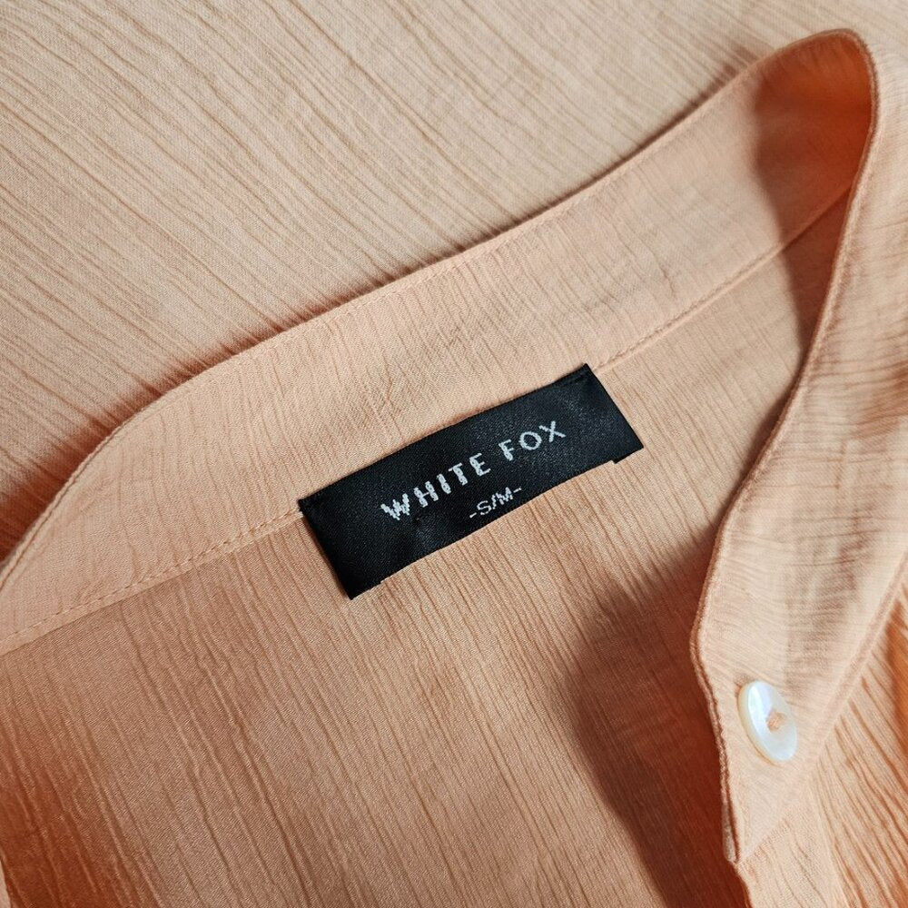 White Fox Take Me Out Crinkle Long Sleeve Button Down Shirt