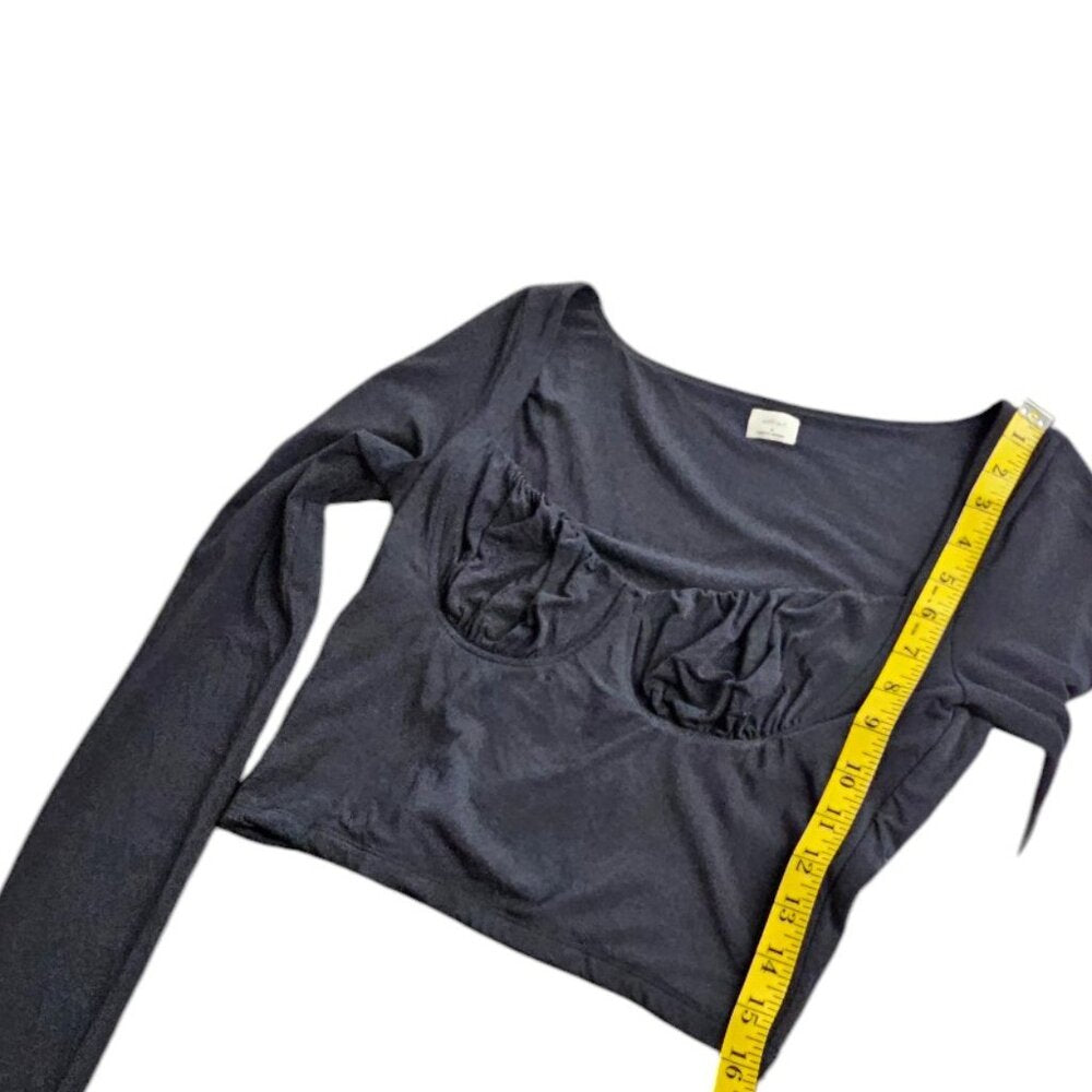Aritzia Wilfred Black Long Sleeve Sweetheart Crop Top
