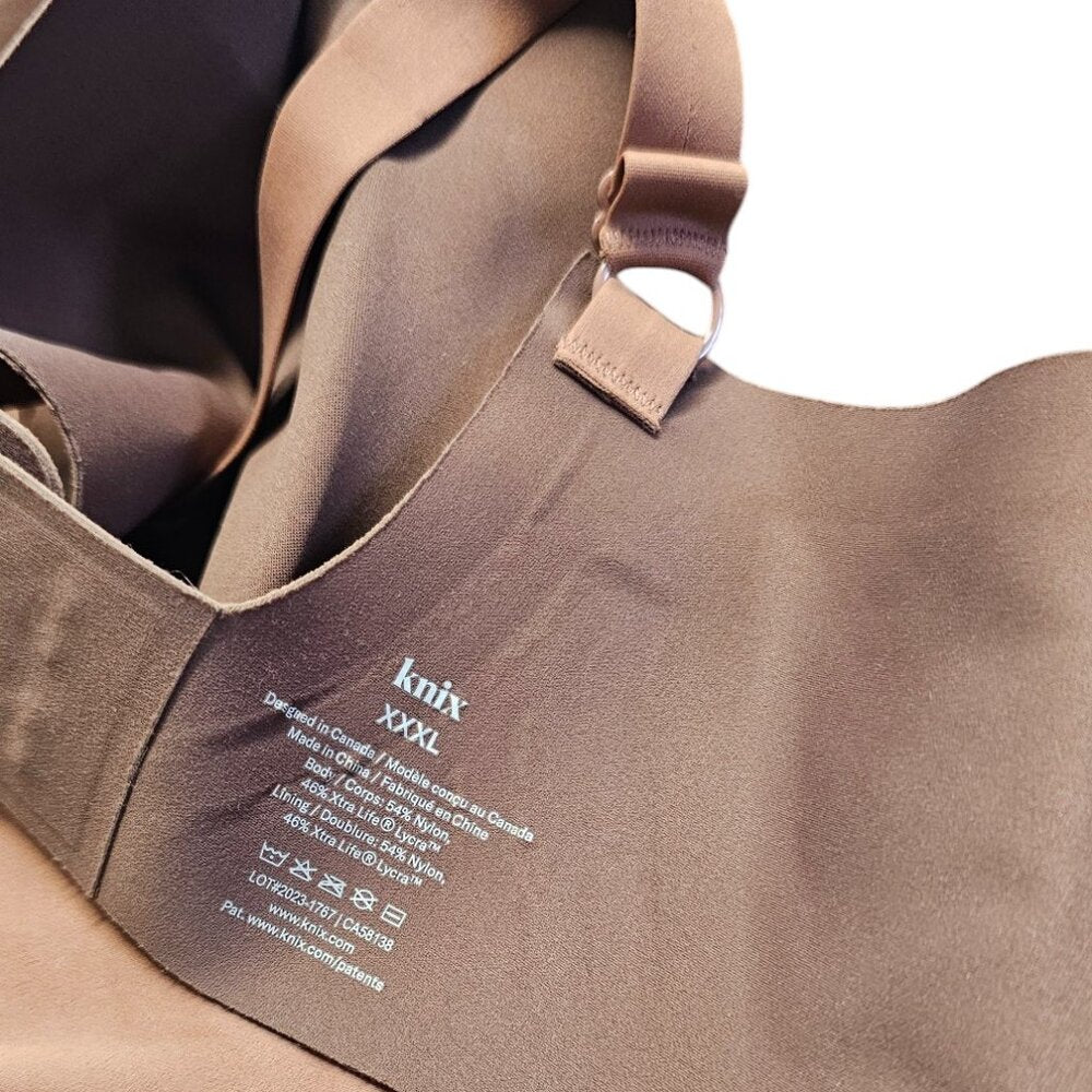 Knix Revolution V-Neck Bra, Wireless, Mocha, Size XXXL Fits Sizes 42A,42B,42C