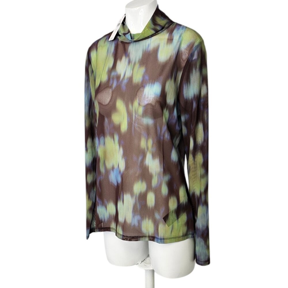 Anthropologie Mesh Turtleneck Long Sleeve Sheer Top