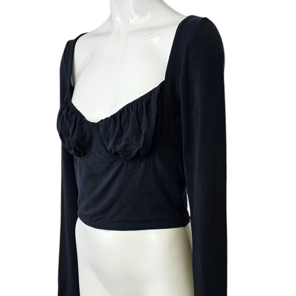Aritzia Wilfred Black Long Sleeve Sweetheart Crop Top