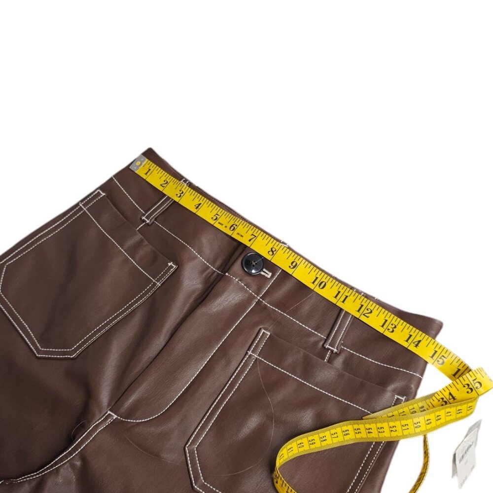 Anthropologie Maeve The Colette Faux-Leather Top-Stitch Crop Wide-Leg Pants