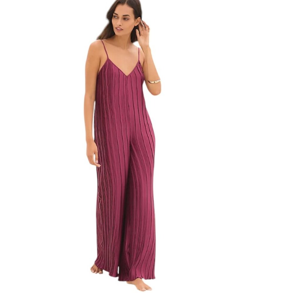 Anthropologie Sleeveless Plissé Wide Leg Tie Back Jumpsuit