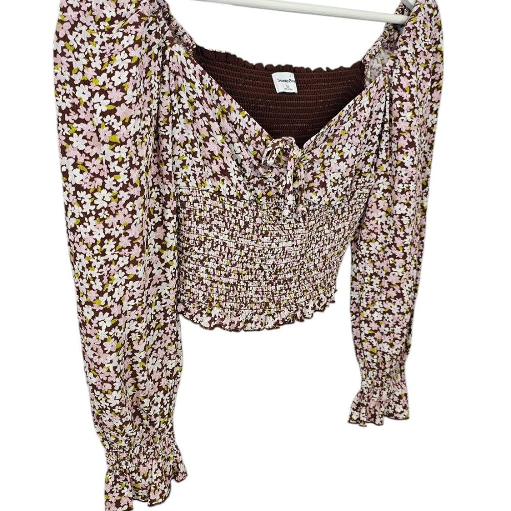 Aritzia Sunday Best Sinatra Long Sleeve Smocked Floral Sweetheart Top