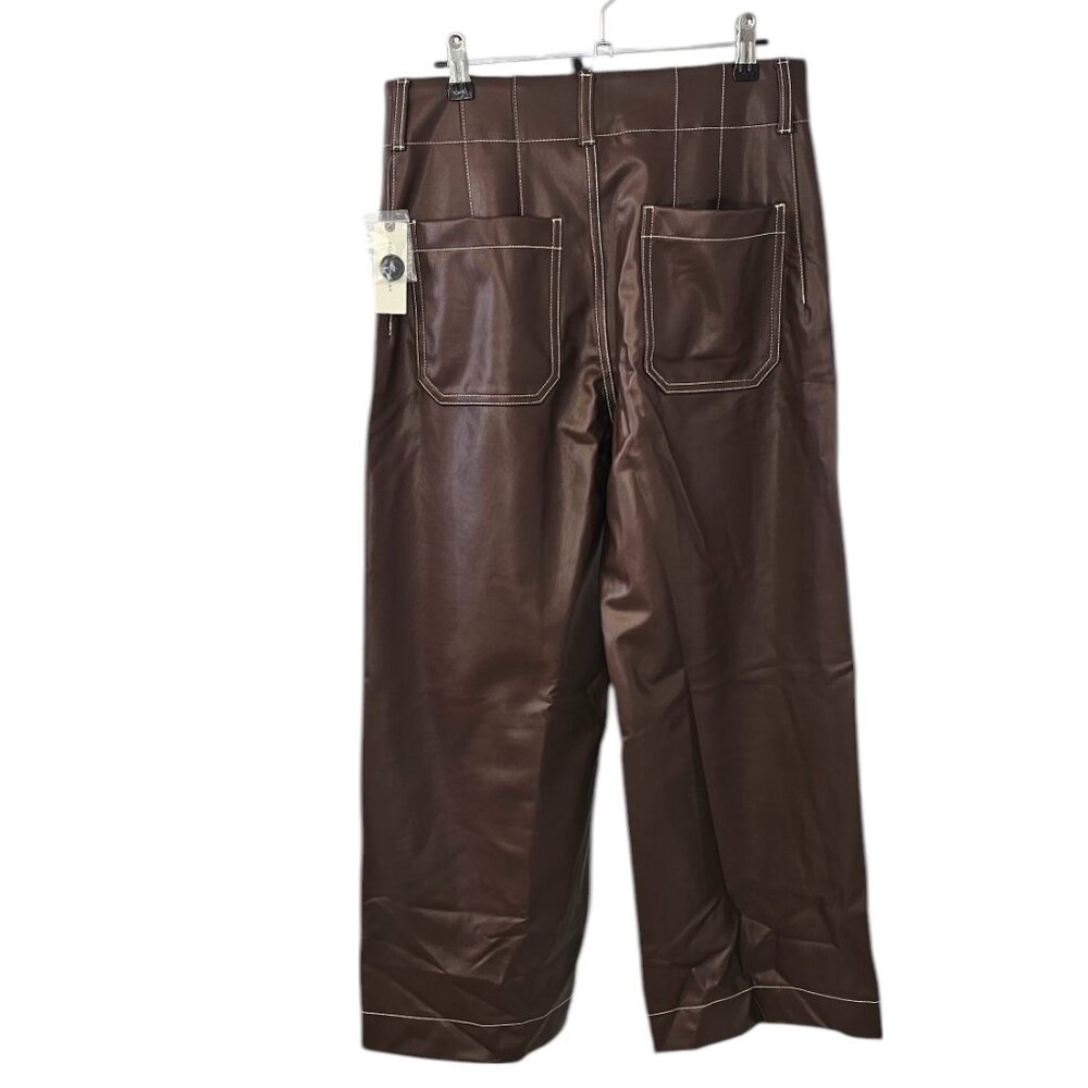 Anthropologie Maeve The Colette Faux-Leather Top-Stitch Crop Wide-Leg Pants