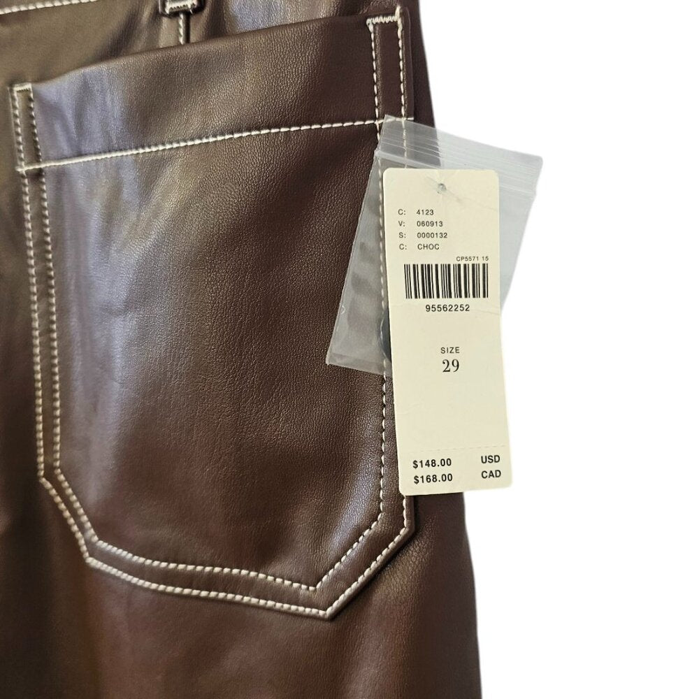 Anthropologie Maeve The Colette Faux-Leather Top-Stitch Crop Wide-Leg Pants