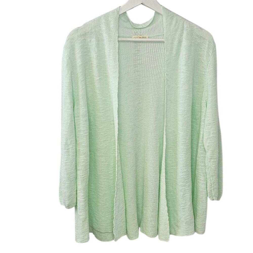 Eileen Fisher Womens Linen Cotton Open Front 3/4 Sleeve Cardigan
