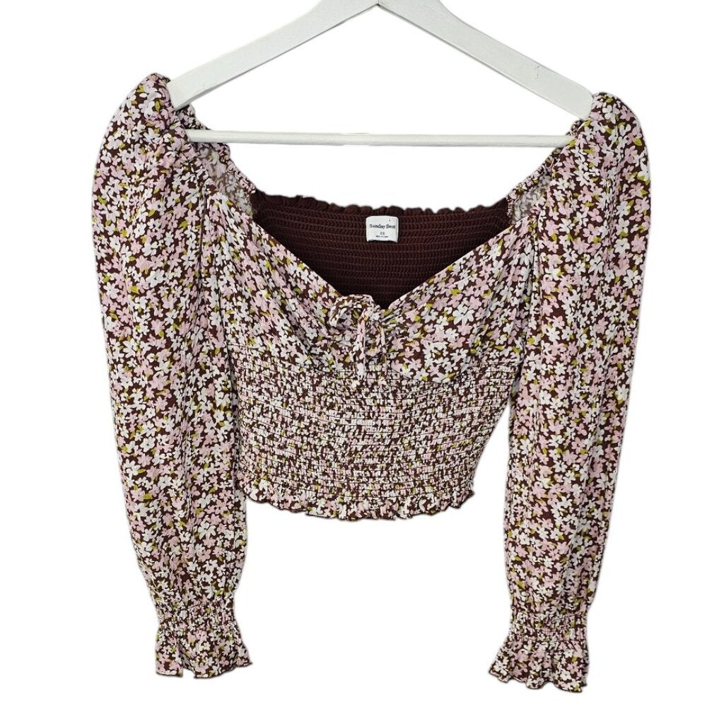 Aritzia Sunday Best Sinatra Long Sleeve Smocked Floral Sweetheart Top
