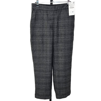 Zara Check Plaid Soft Straight Leg Pull On Pants