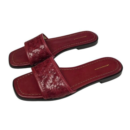 Anthropologie Woven Leather Slide Sandals, Red, Slip On, Summer, Size 40/ 9-9.5