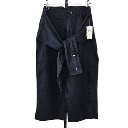 Anthropologie Linen Shirt-Tie Capri Pants