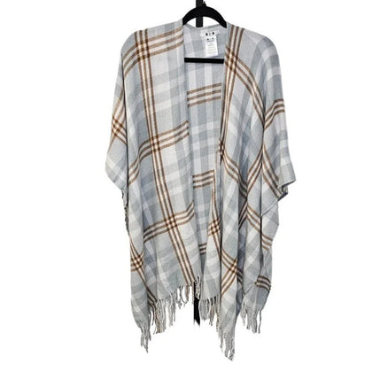 Three Dots Cashmere Wool Blend Plaid Tartan Fringe Wrap