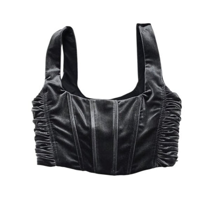 Zara Grey Velvet Corset Boned Crop Top