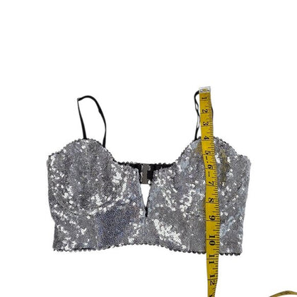 For Love and Lemons Silver Sequin Underwire Crop Top