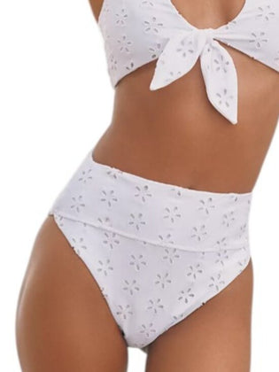 Beach Riot Hazel Bikini Bottoms, Embroidered, Floral, High Rise, White, Size L