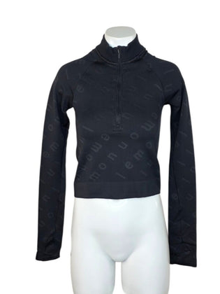 Lululemon Rest Less Cropped Half Zip, Logo Letter Black/Graphite, Size 2