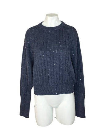Brunello Cucinelli Cashmere Silk Sequin Cable Knit Sweater