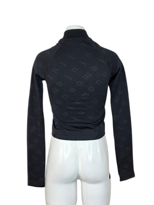 Lululemon Rest Less Cropped Half Zip, Logo Letter Black/Graphite, Size 2