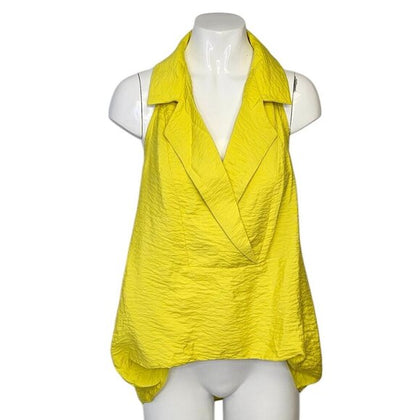 Anthropologie Sleeveless Wide Placket Halter Collared Top