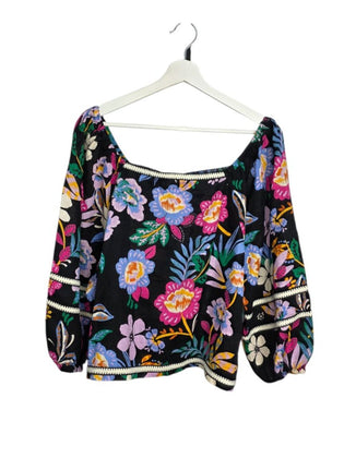 C&C California Square Neck Floral 100% Linen Puff Sleeve Blouse