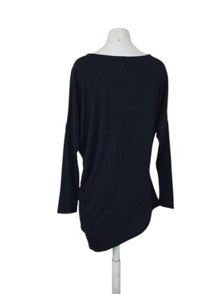 Betabrand Kiley Asymmetrical Hem Long Sleeve Navy Blue Top