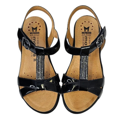 Mephisto Mobils Felizia Air-Relax Black Patent Leather Rhinestone Sandal