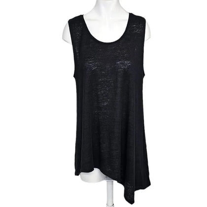 Habitat Aysymmetric 100% Linen Black Tank Top