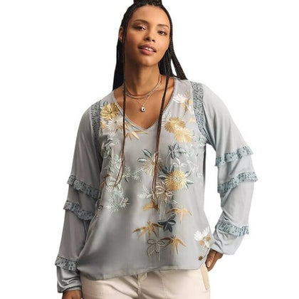 Anthropologie TINY Frances Long-Sleeve Ruffled Top