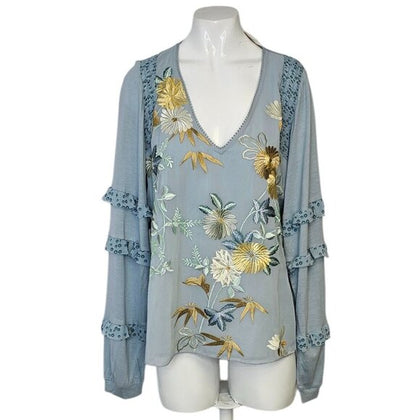 Anthropologie TINY Frances Long-Sleeve Ruffled Top